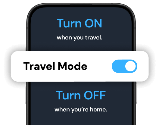 Maya travel-mode toggle on smartphone